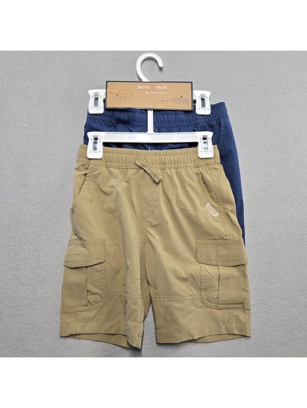 Weatherproof Vintage Boys 2 Pack Shorts Size 6 Khaki Cargo Navy Pull On NWT